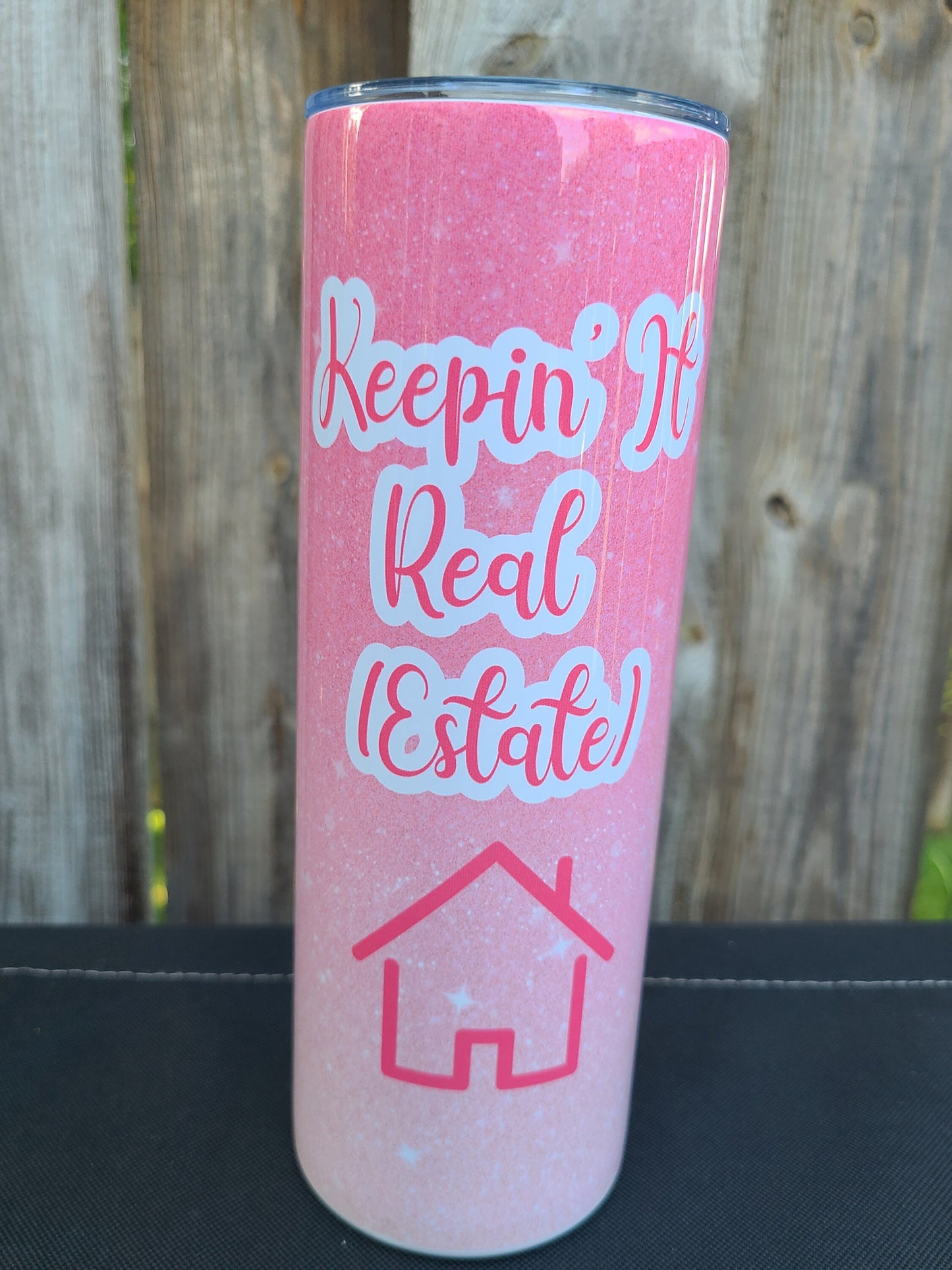 Real Estate Agent Pink Faux Glitter 20 oz Skinny Tumbler