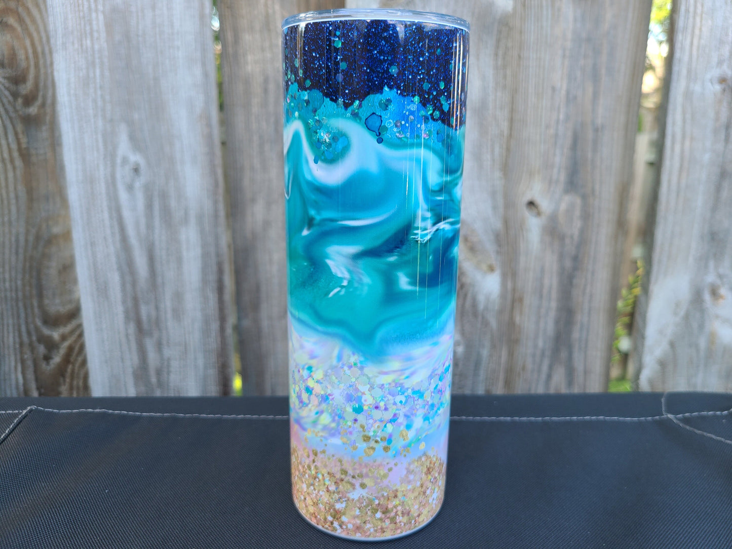 Ocean Faux Glitter Skinny Tumbler