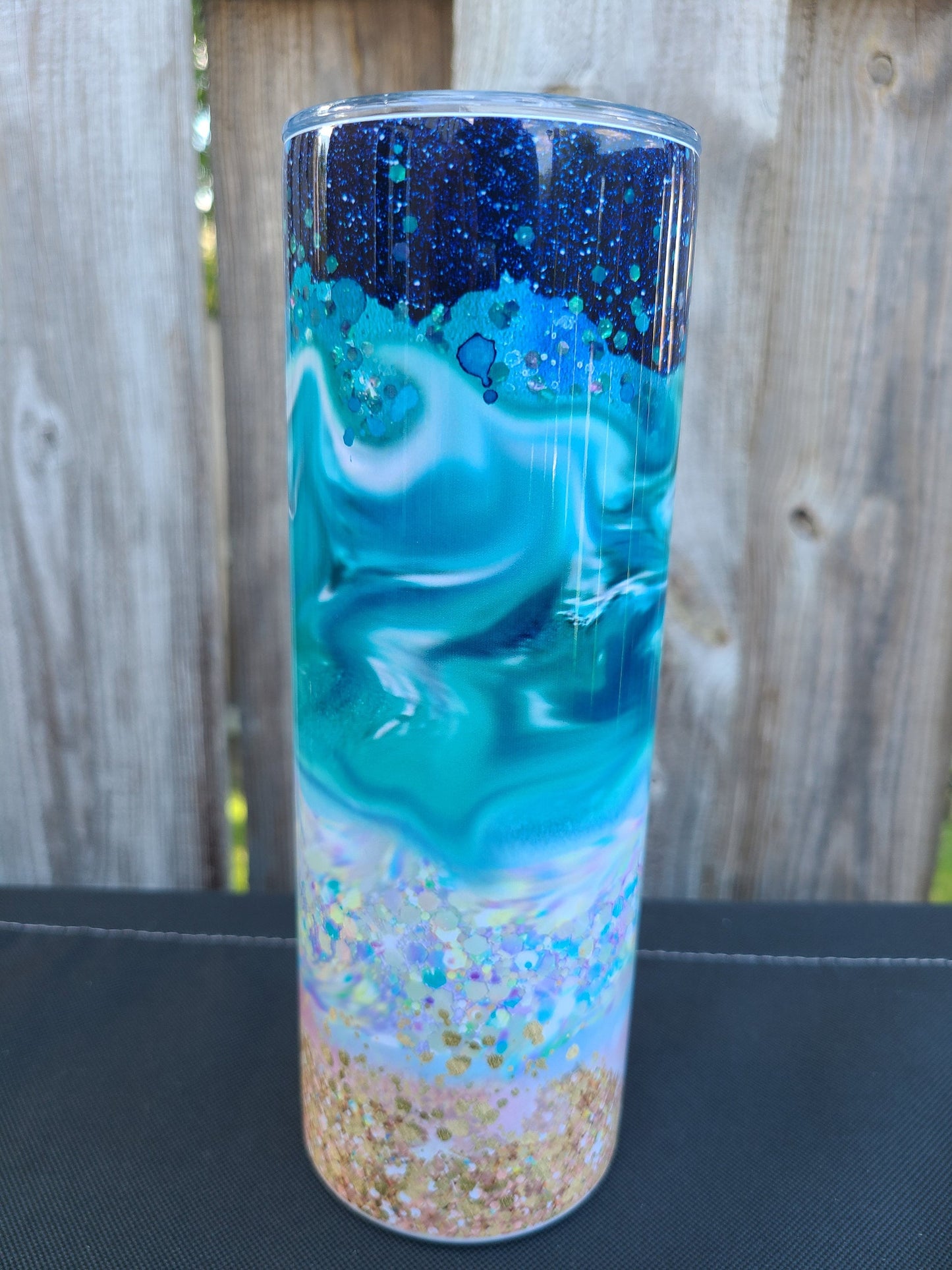 Ocean Faux Glitter Skinny Tumbler