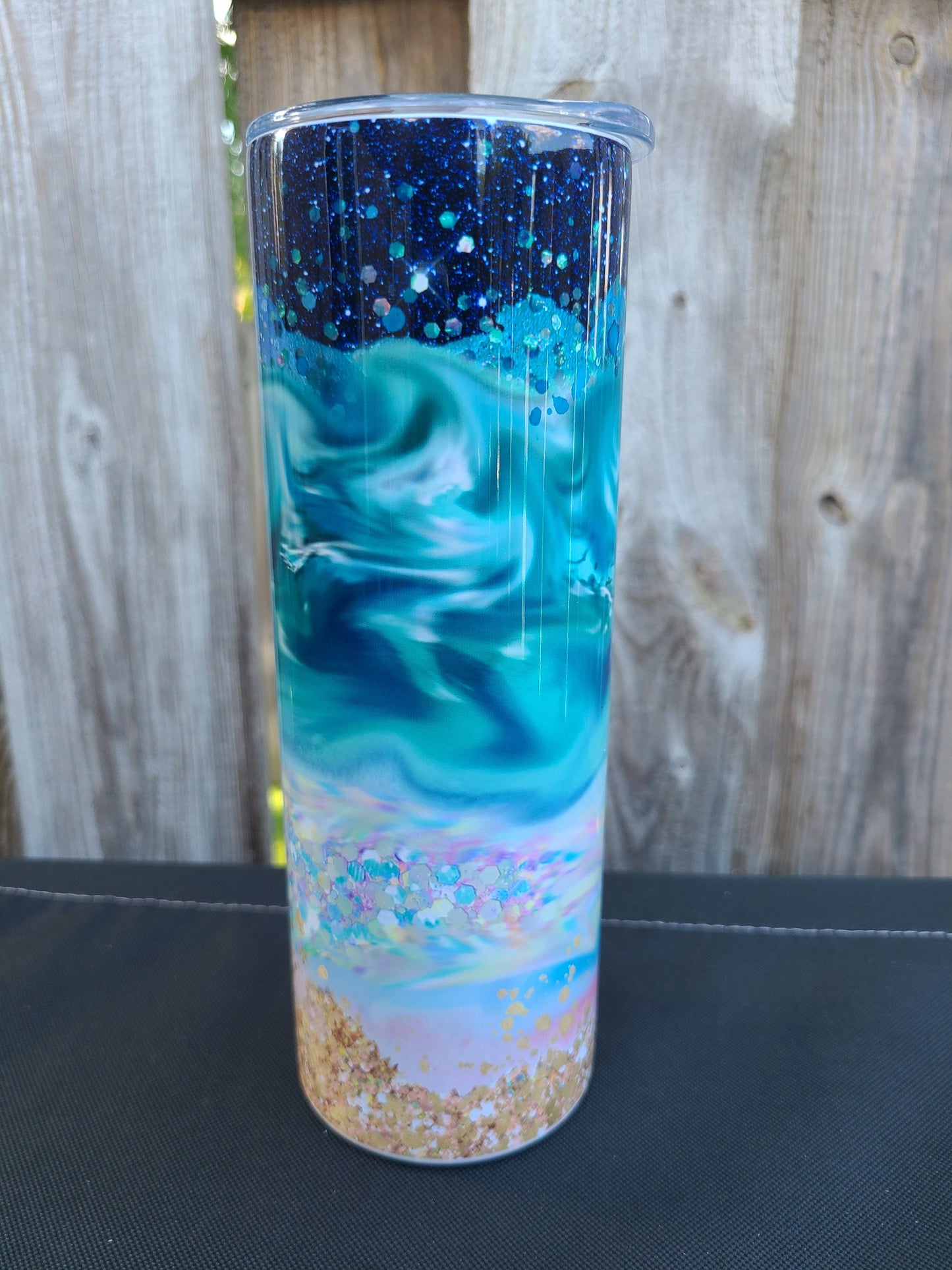 Ocean Faux Glitter Skinny Tumbler