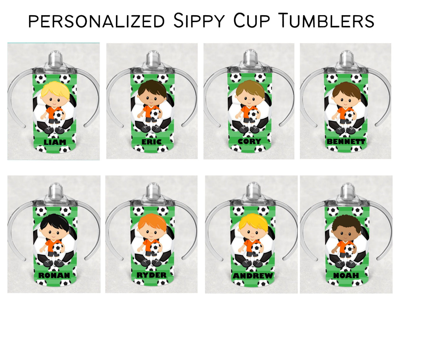 Soccer Boy Sippy Cup with Bonus Lid Personalized