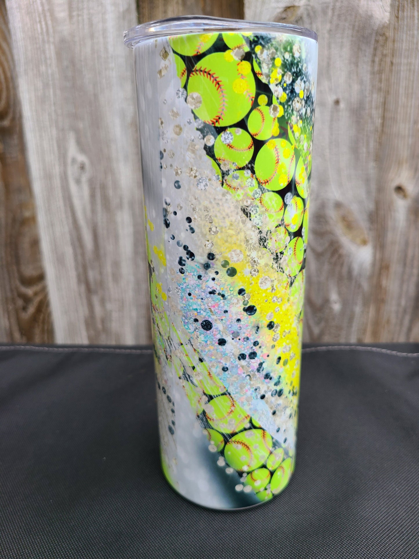 Softball Swirl 20 oz Skinny Tumbler - FAUX Glitter