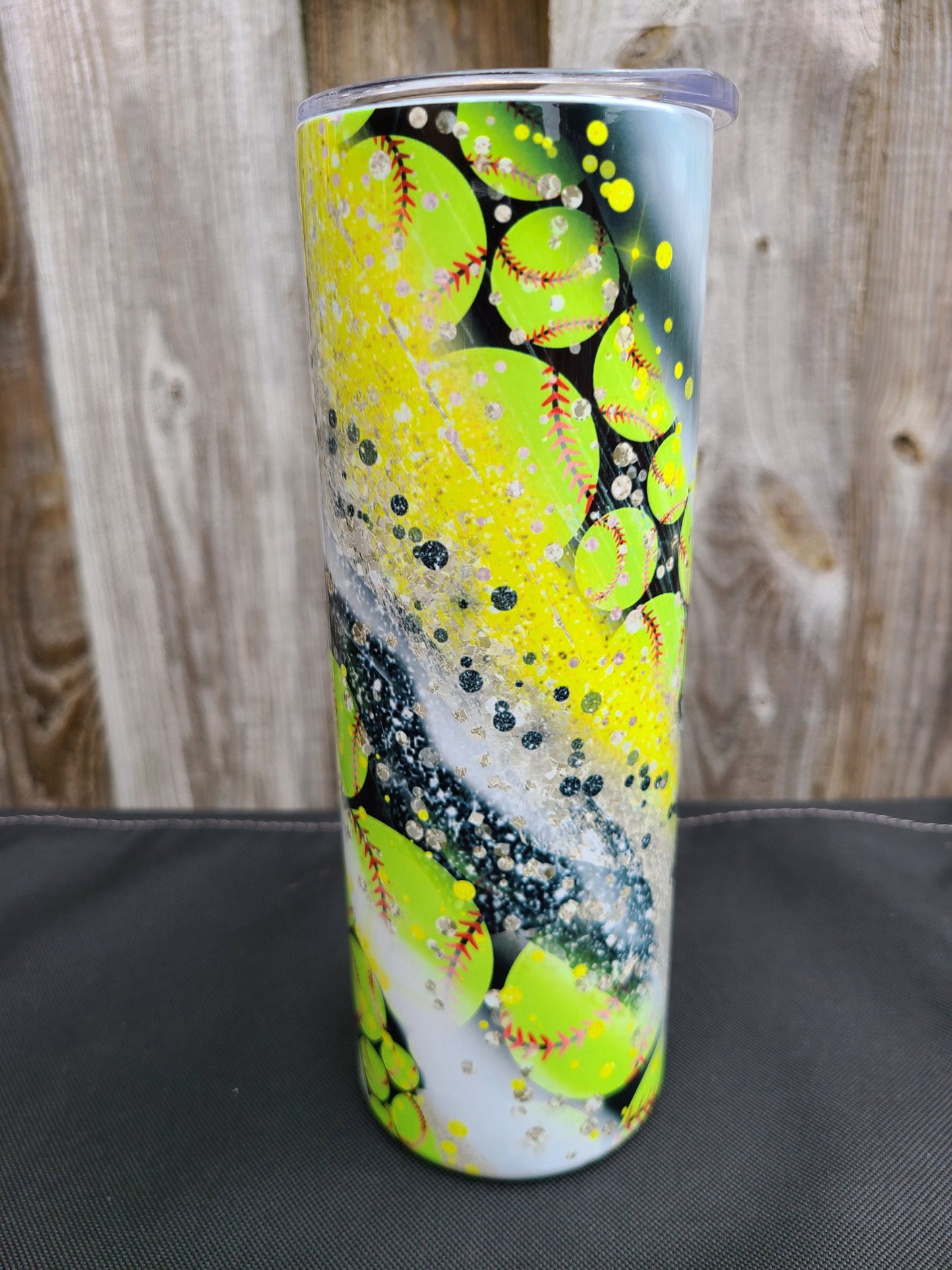 Softball Swirl 20 oz Skinny Tumbler - FAUX Glitter