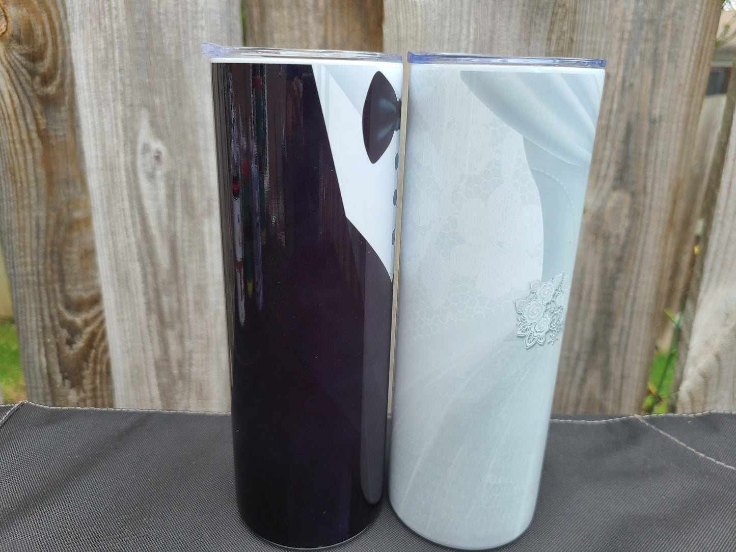 Bride and Groom Tumbler Set - 20 oz Skinny Tumblers