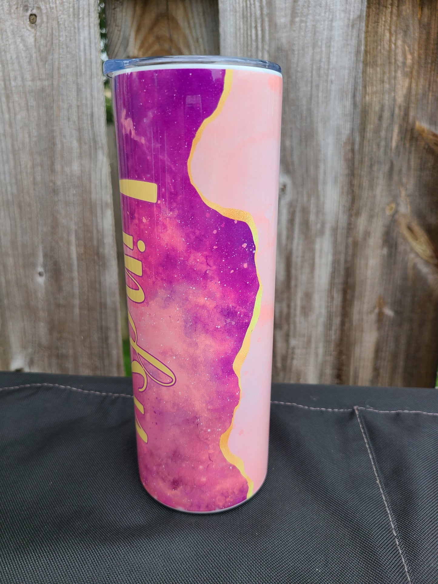 Personalized Pink and Gold Skinny Tumbler