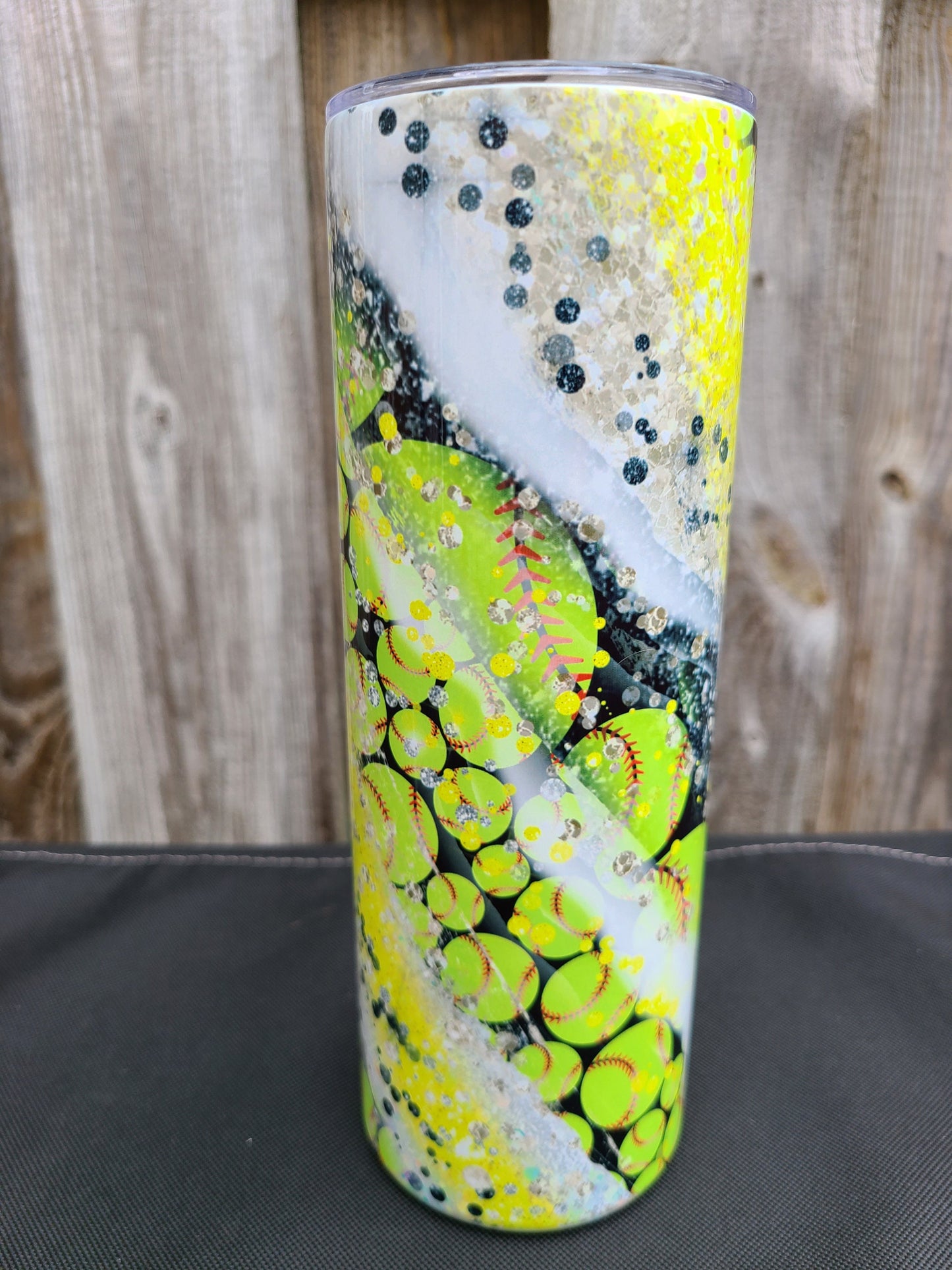Softball Swirl 20 oz Skinny Tumbler - FAUX Glitter