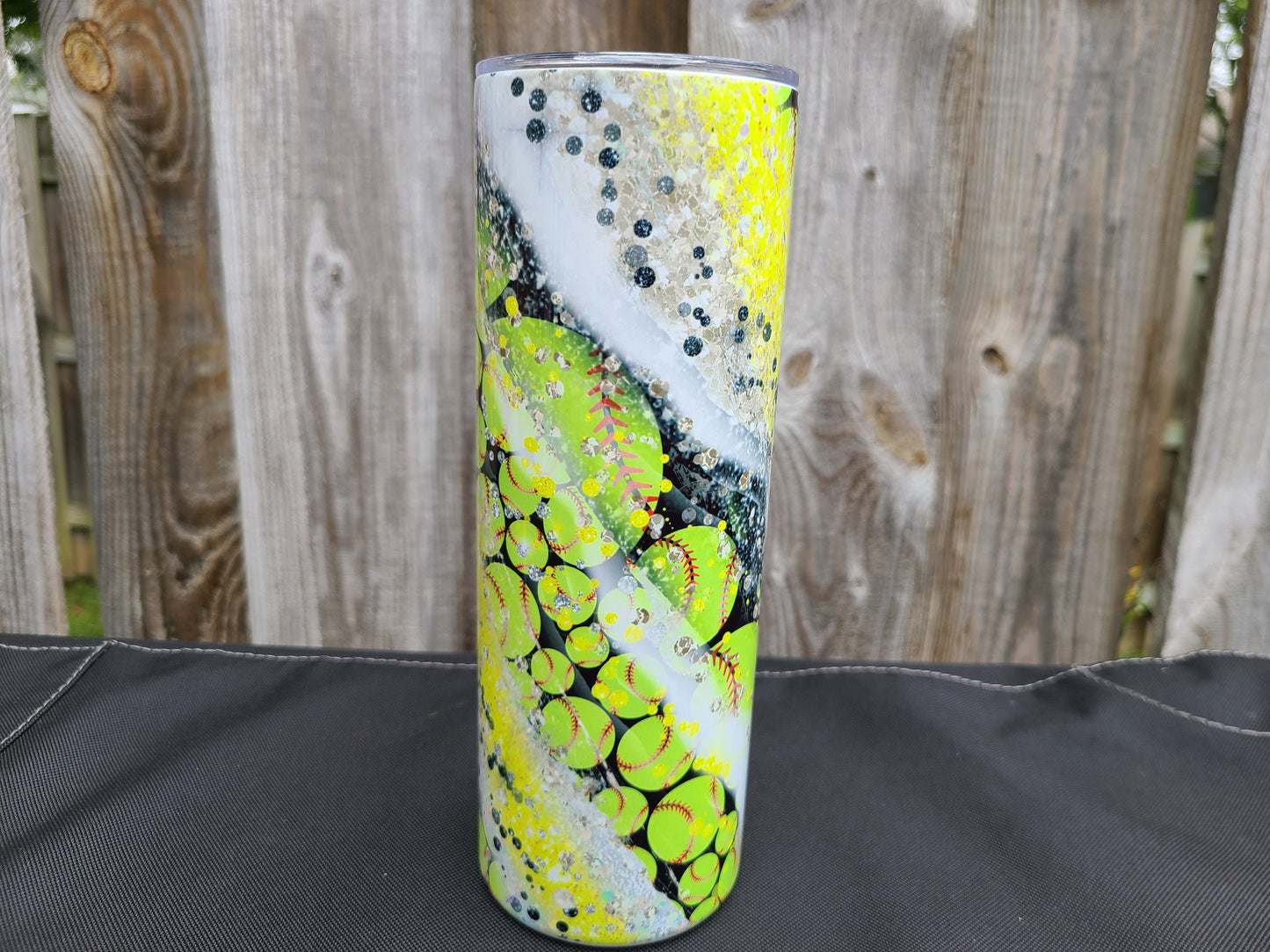 Softball Swirl 20 oz Skinny Tumbler - FAUX Glitter