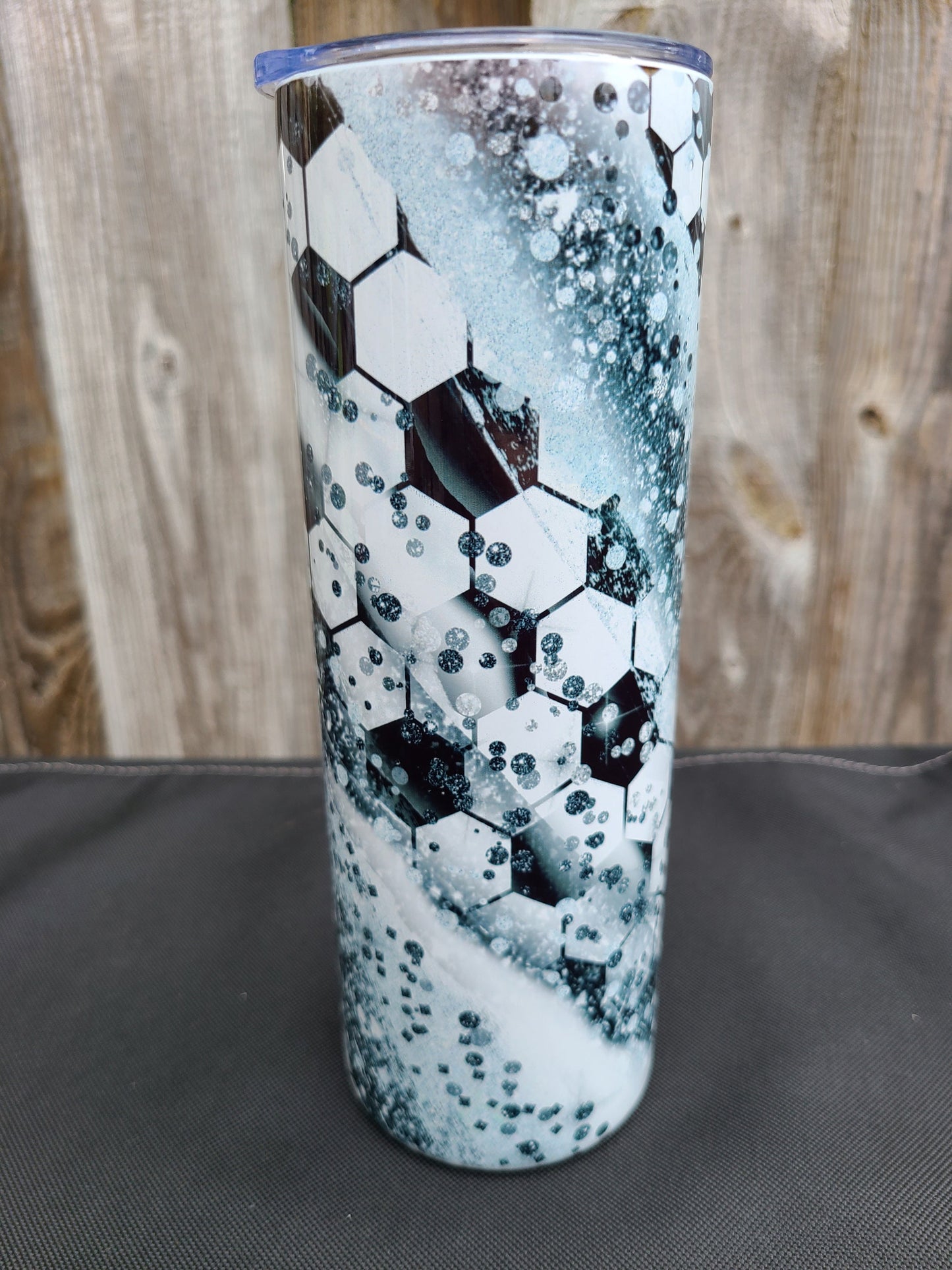 Soccer Swirl 20 oz Skinny Tumbler - FAUX Glitter
