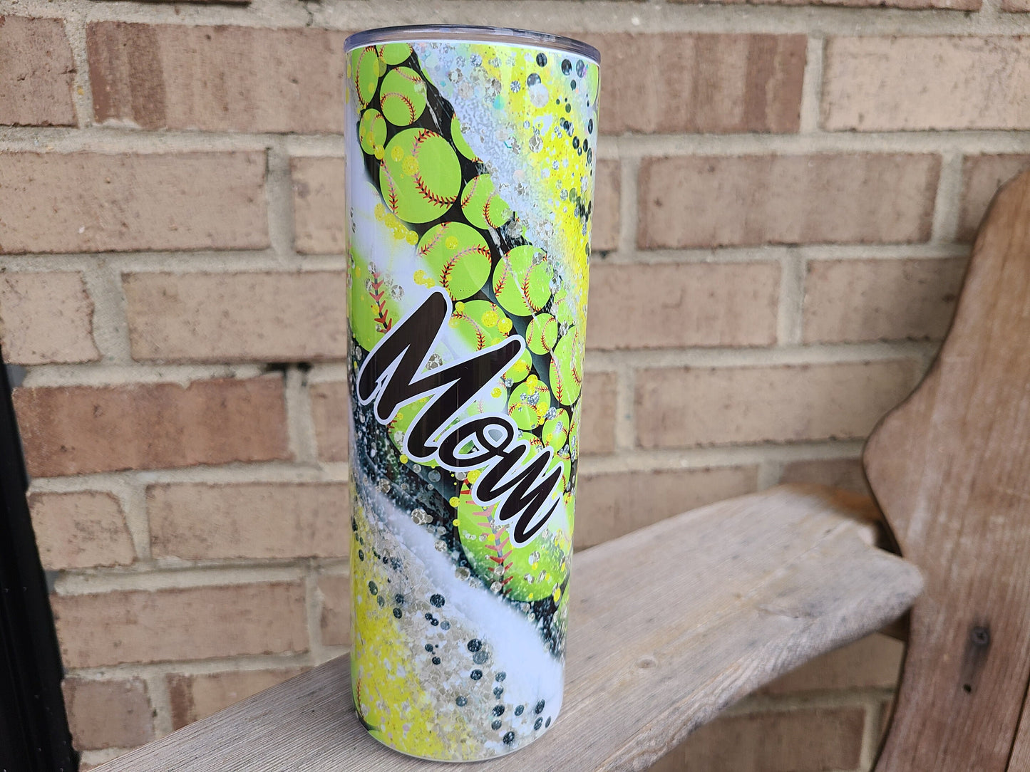 Softball Mom Swirl 20 oz Skinny Tumbler - FAUX Glitter