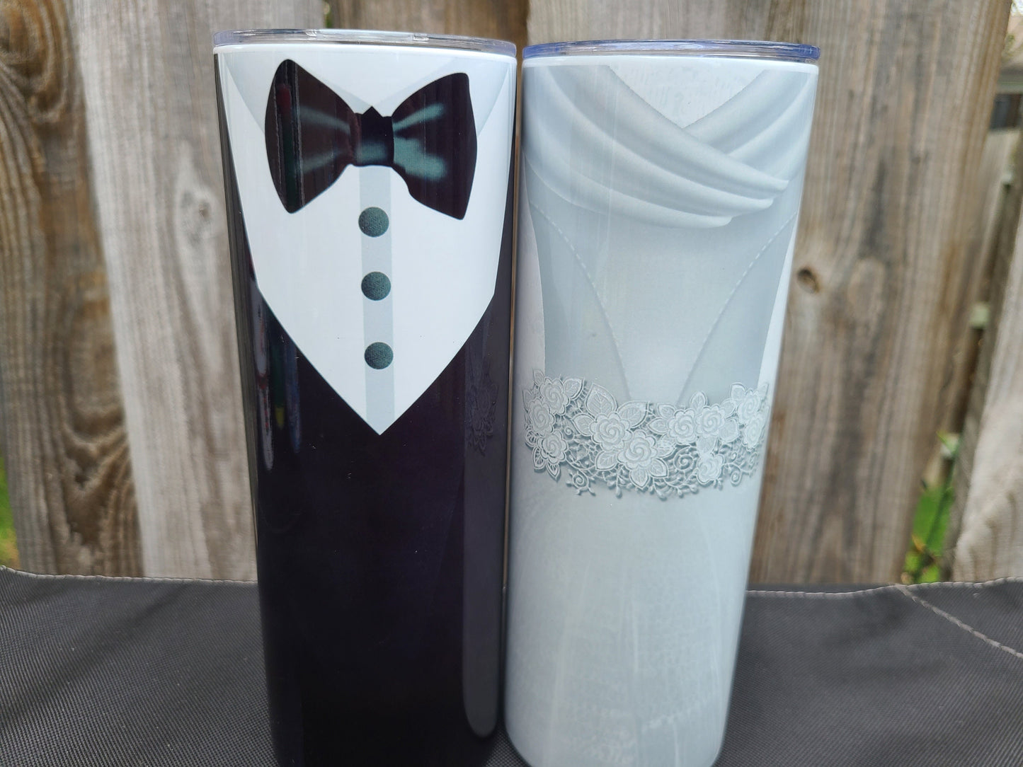Bride and Groom Tumbler Set - 20 oz Skinny Tumblers