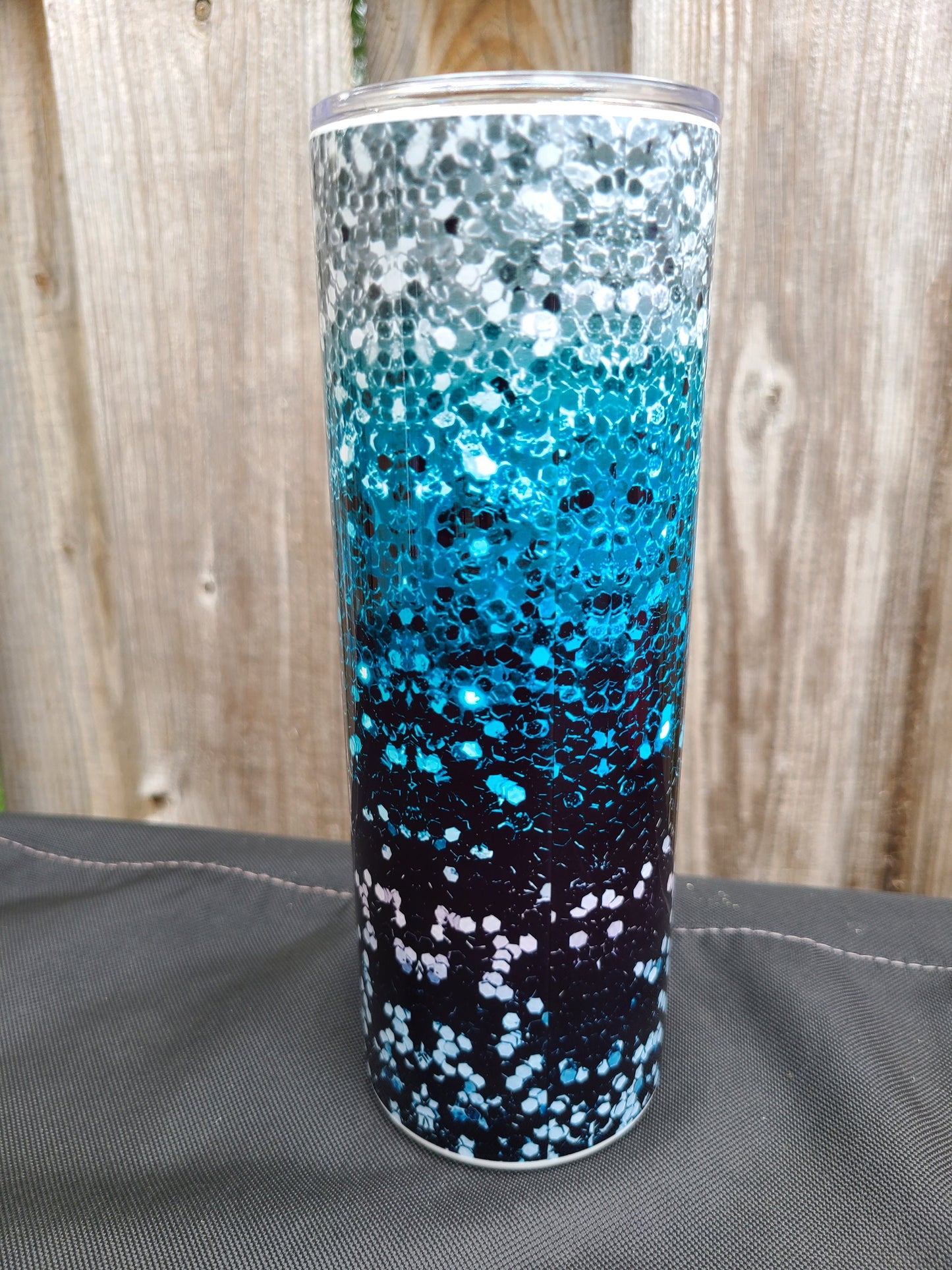 Personalized Black and Teal Tumbler, 20 oz Skinny Tumbler, Faux Glitter Tumbler, Christmas Gift for Sister, Christmas Gift for Mom, Name Cup