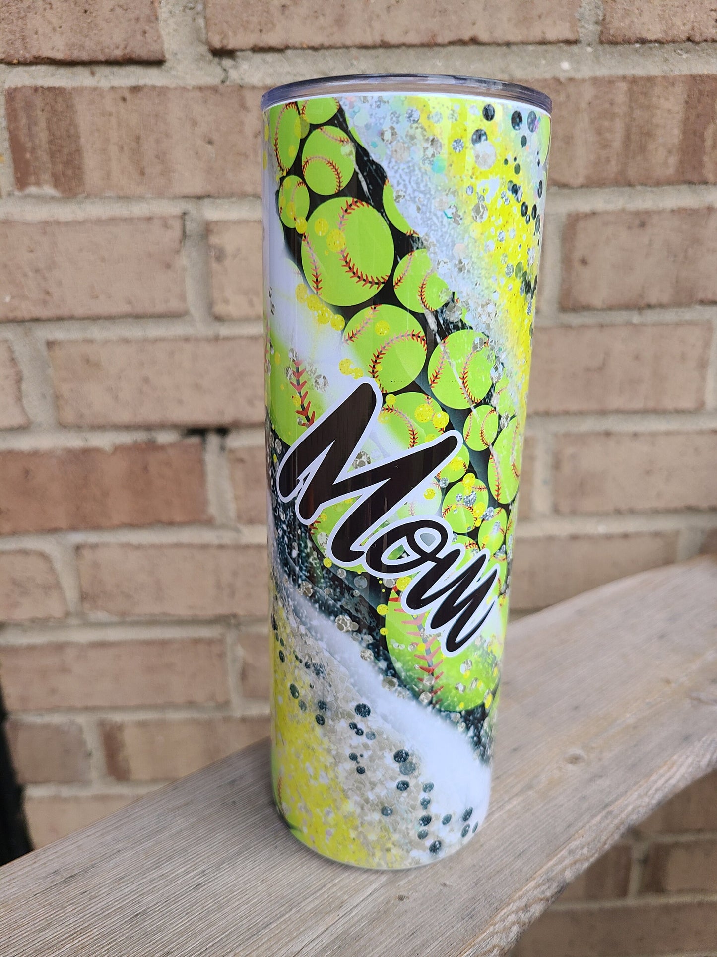 Softball Mom Swirl 20 oz Skinny Tumbler - FAUX Glitter
