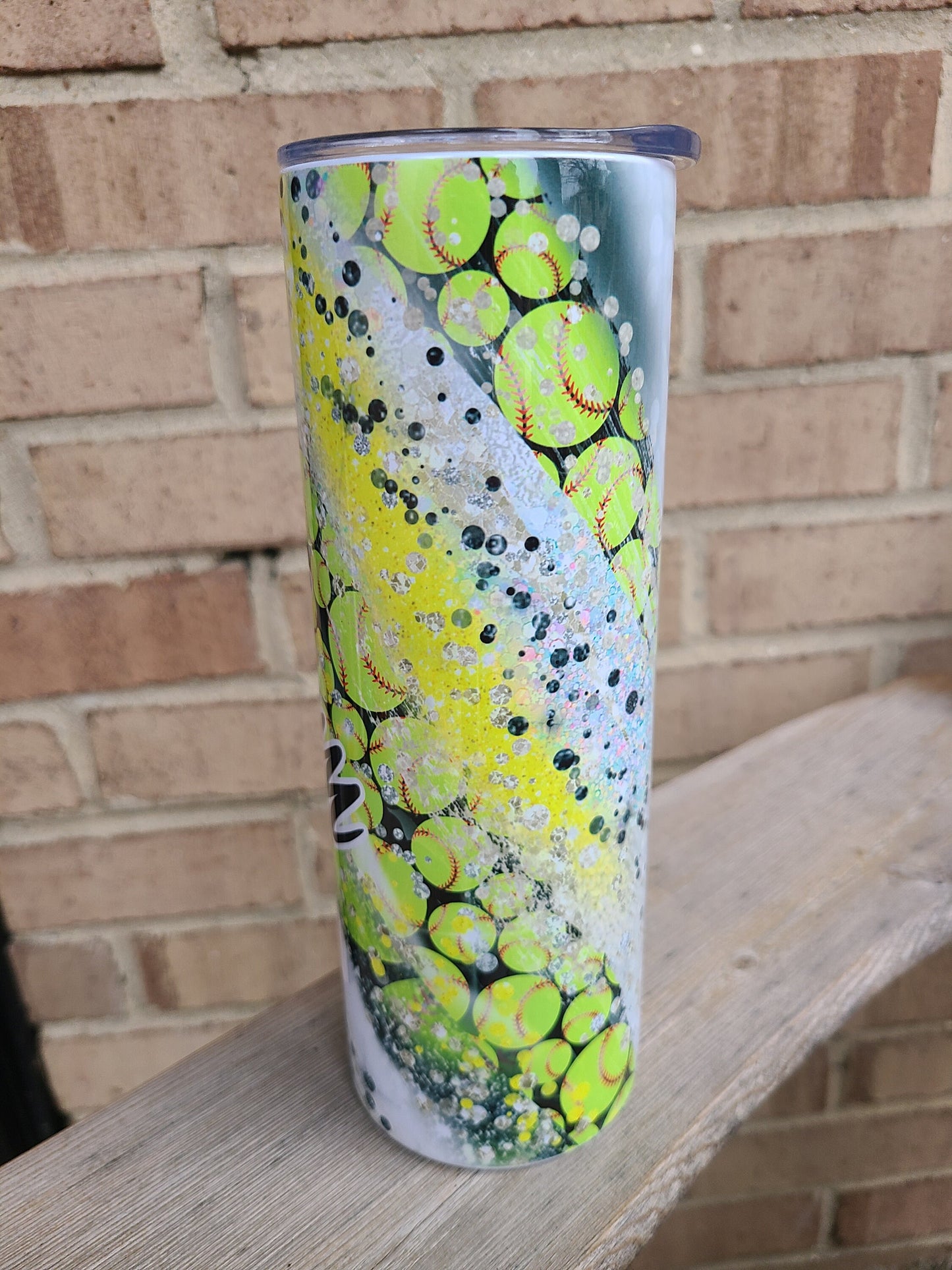 Softball Mom Swirl 20 oz Skinny Tumbler - FAUX Glitter
