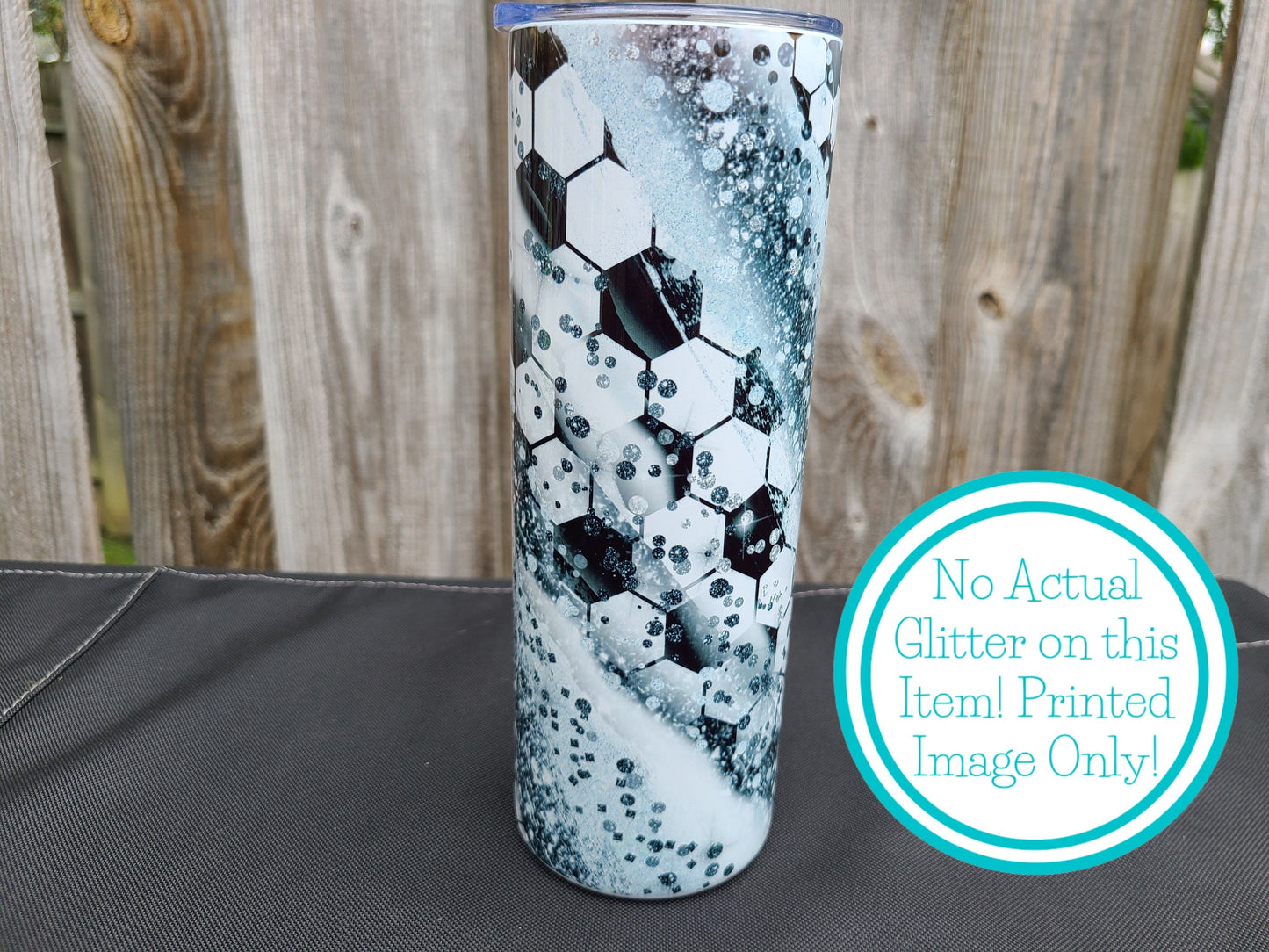 Soccer Swirl 20 oz Skinny Tumbler - FAUX Glitter