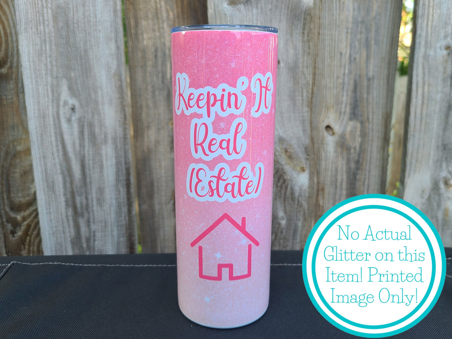 Real Estate Agent Pink Faux Glitter 20 oz Skinny Tumbler