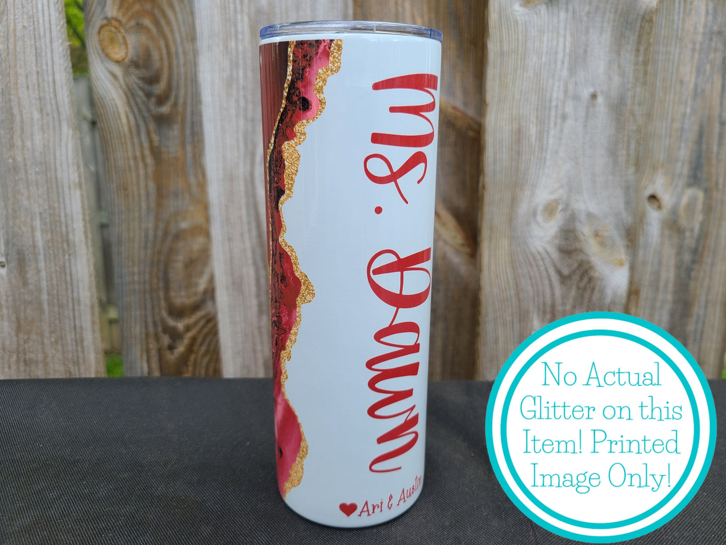 Dark Red and Gold Marble Personalized Skinny Tumbler - FAUX Glitter