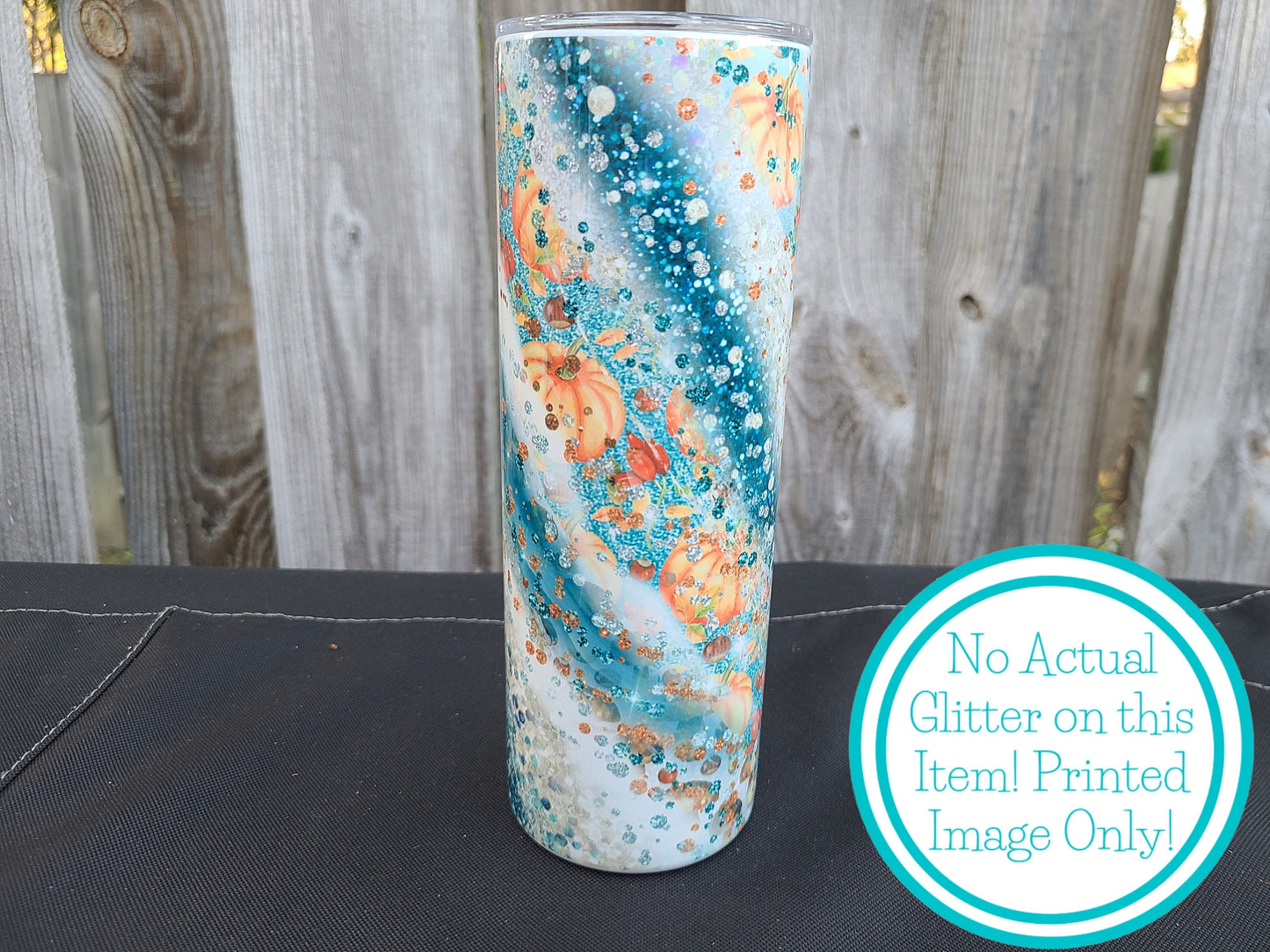Pumpkin Fall Teal Swirl Skinny Tumbler - FAUX Glitter