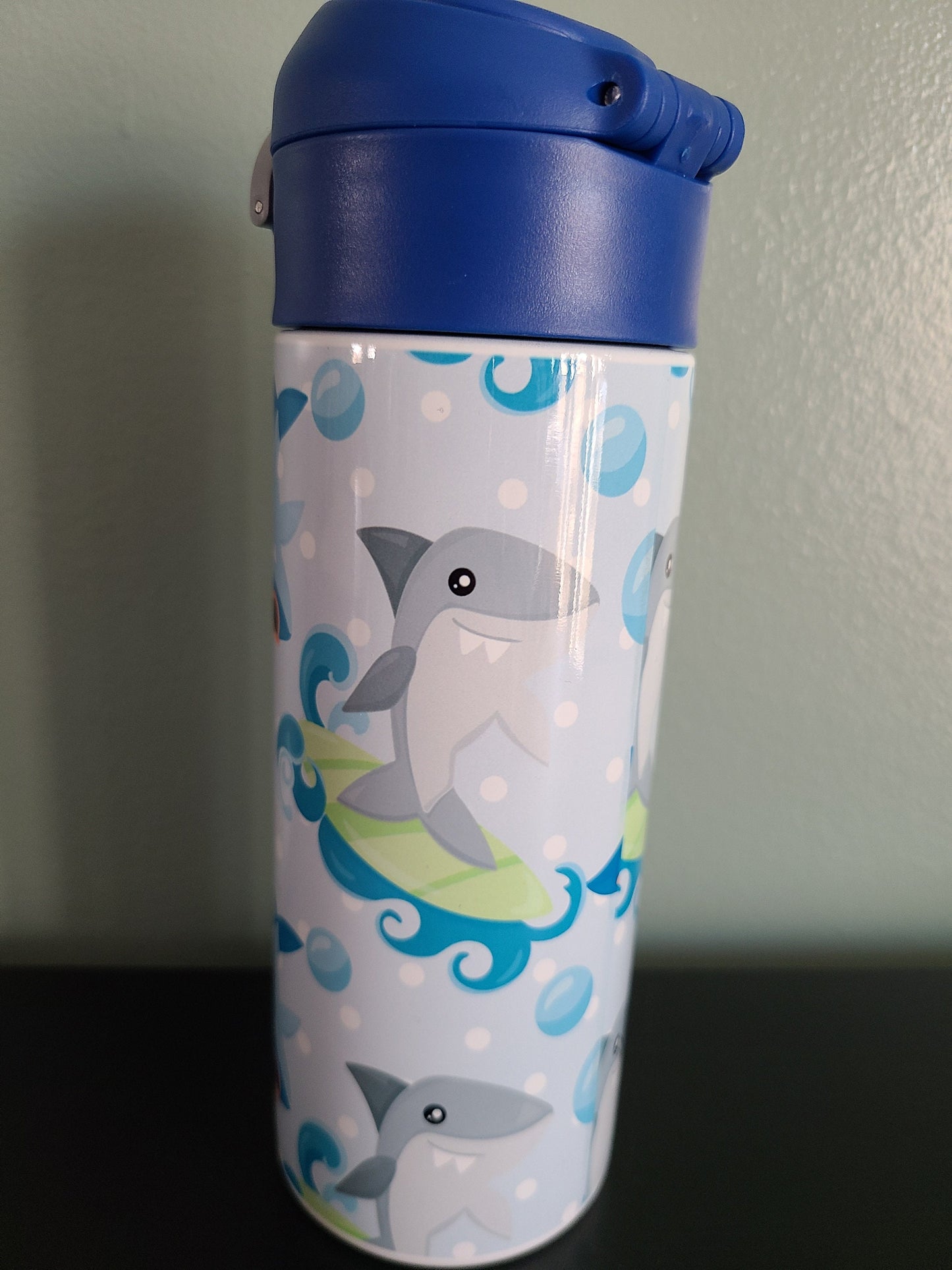 Personalized Sharks Water Bottle - 12 oz Flip Top Water Bottle with Straw