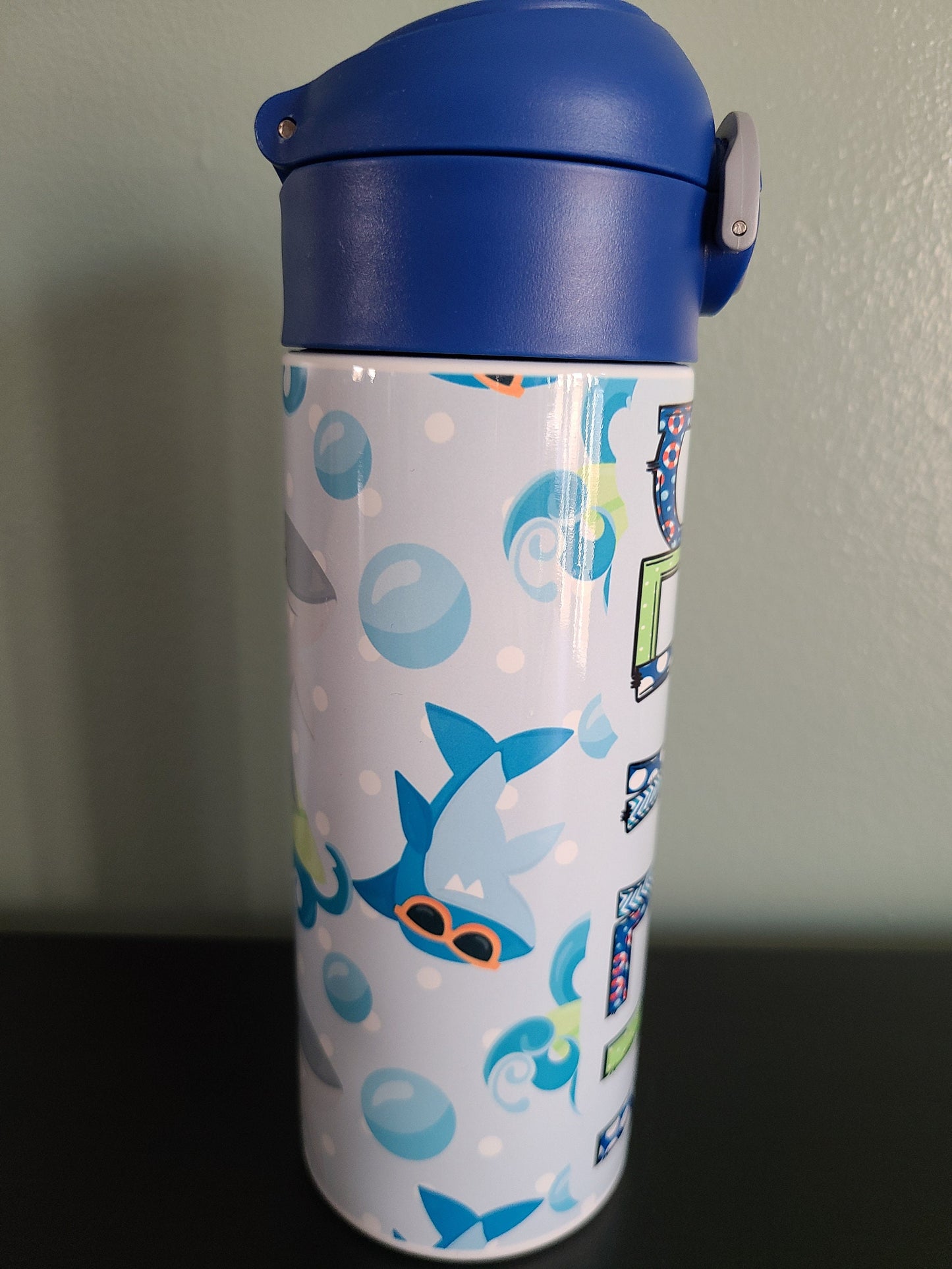 Personalized Sharks Water Bottle - 12 oz Flip Top Water Bottle with Straw