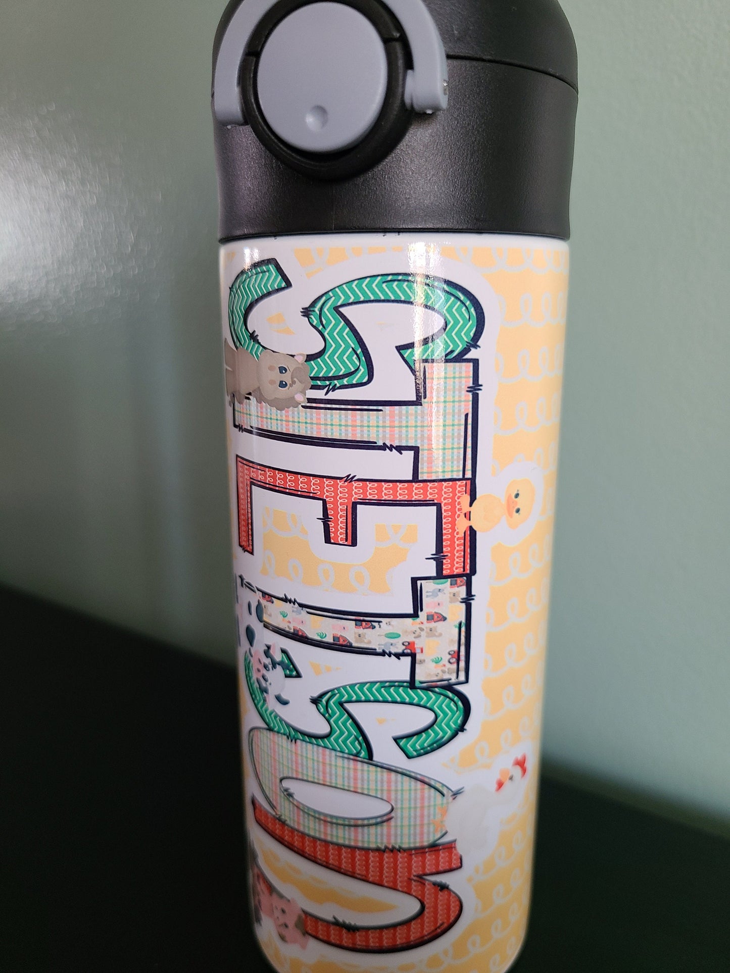 Personalized Farm Animals Water Bottle - 12 oz Flip Top Water Bottle with Straw