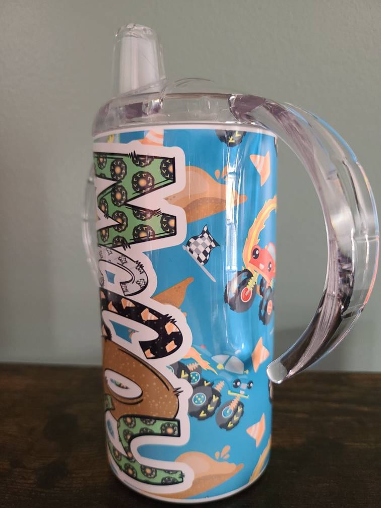 Personalized Monster Truck Sippy Cup with Bonus Lid