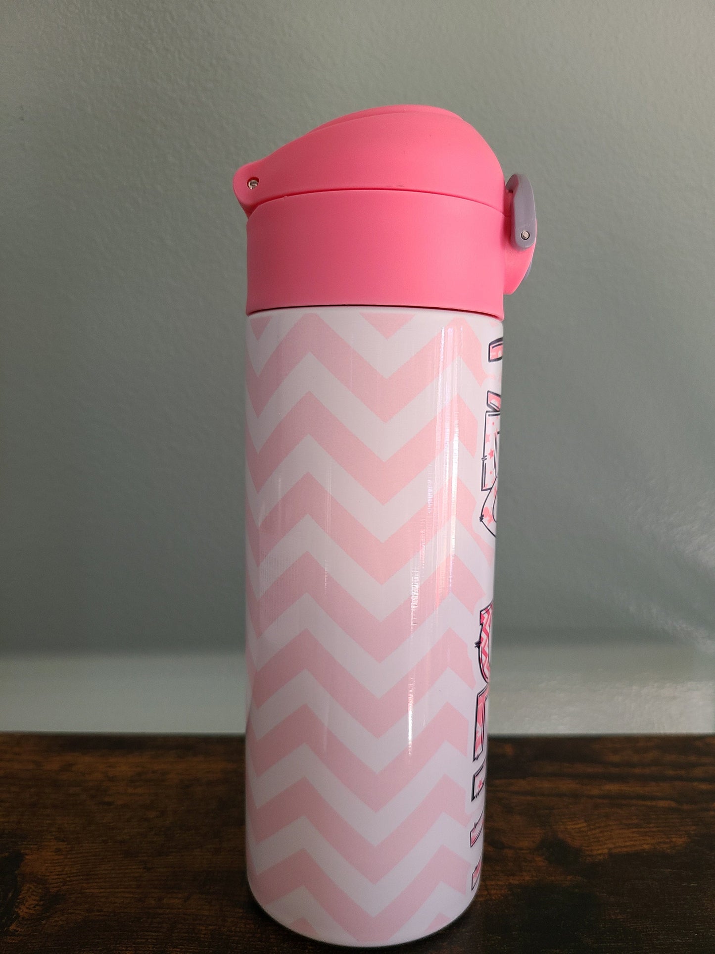 Pink Chevron Themed Personalized Water Bottle