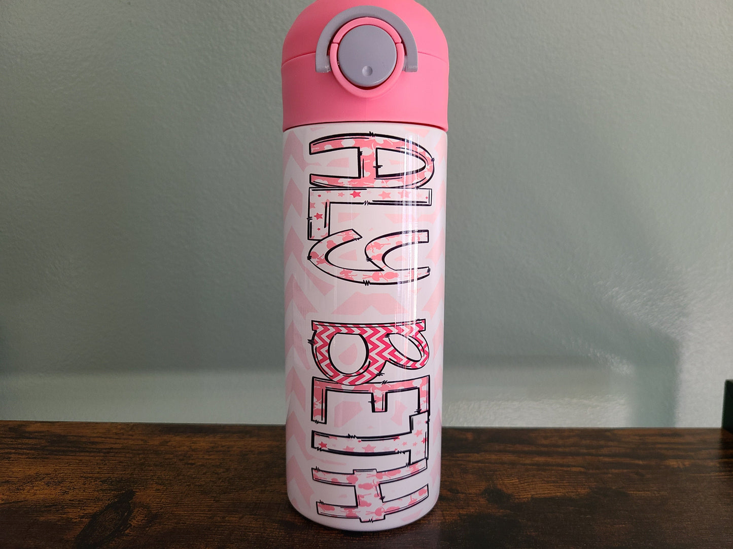 Pink Chevron Themed Personalized Water Bottle