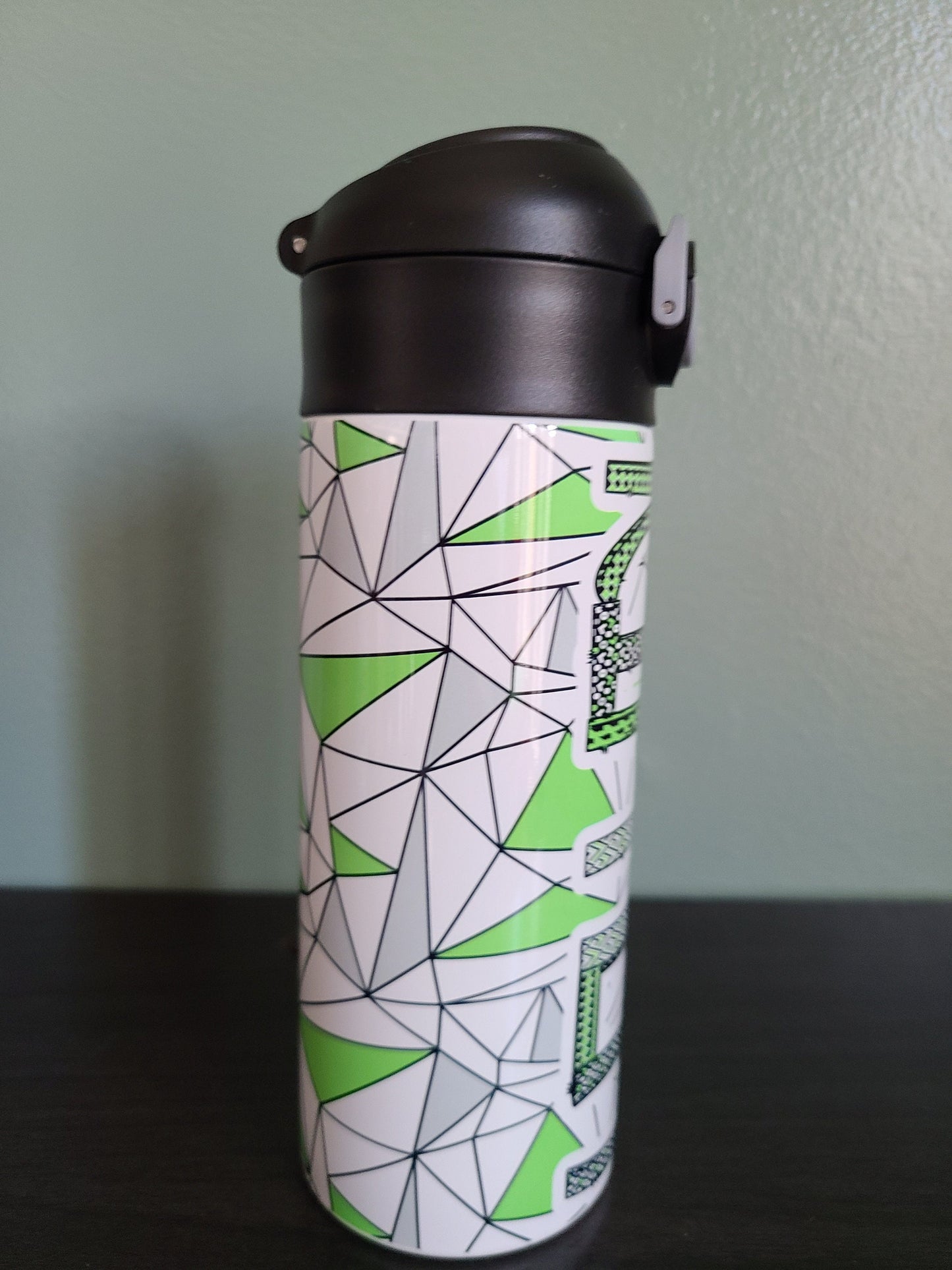 Black and Green Flip Top Water Bottle - Personalized