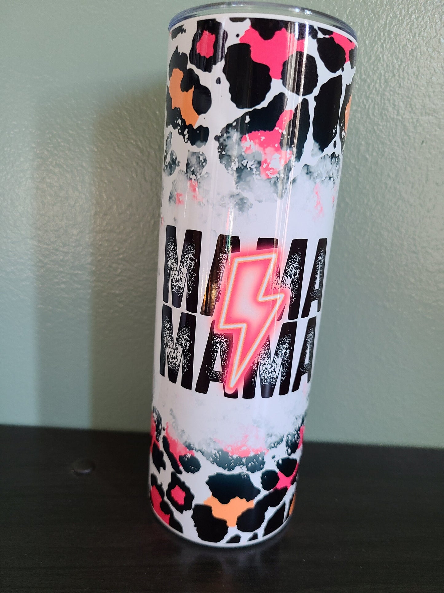 Mama Leopard Print Skinny Tumbler
