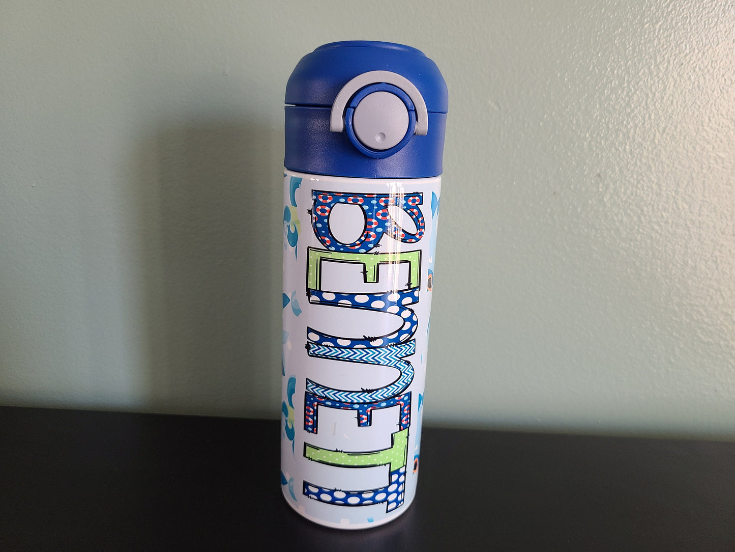 Personalized Sharks Water Bottle - 12 oz Flip Top Water Bottle with Straw
