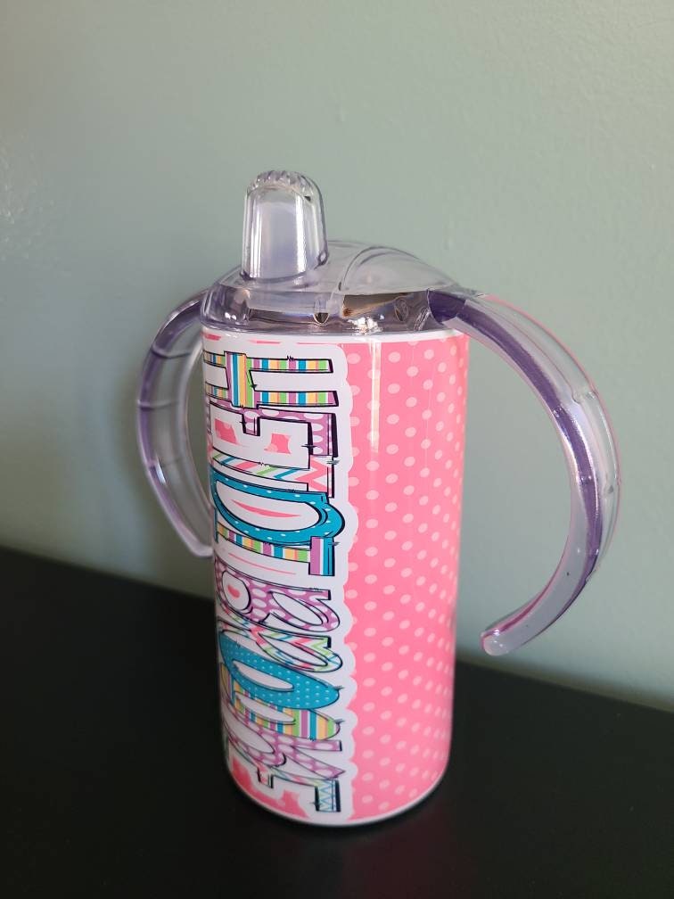 Pink Polka Dot Personalized Sippy Cup with Bonus Lid