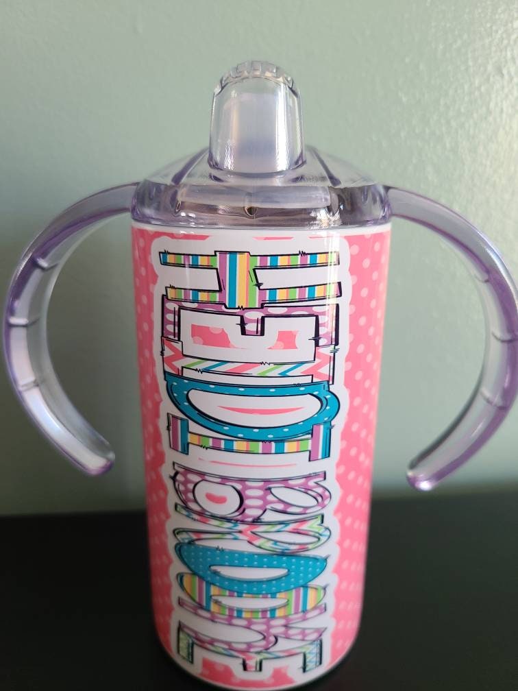 Pink Polka Dot Personalized Sippy Cup with Bonus Lid