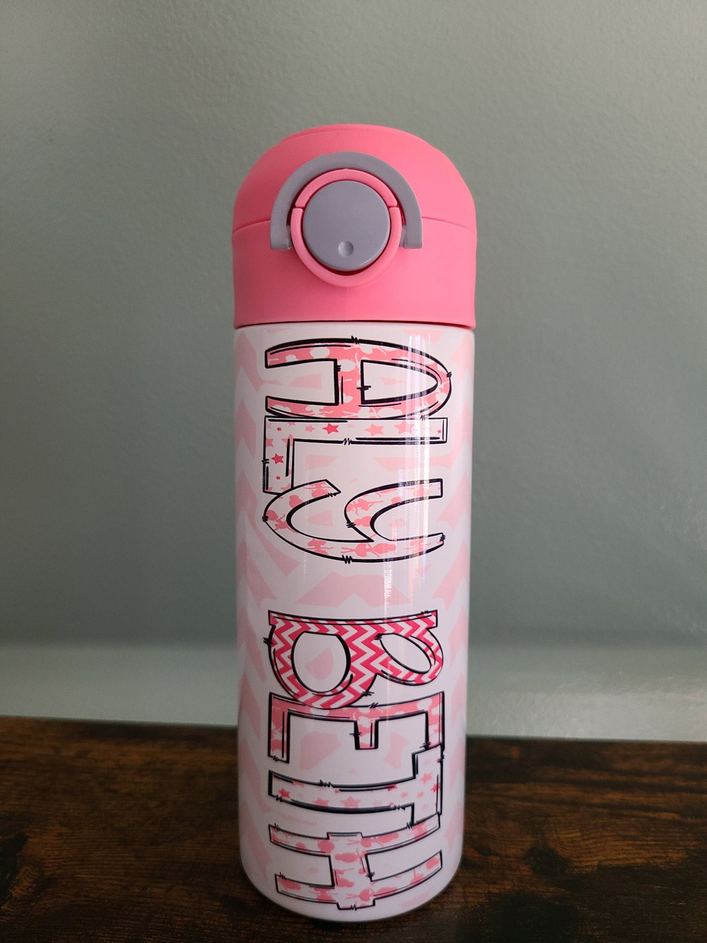 Pink Chevron Themed Personalized Water Bottle