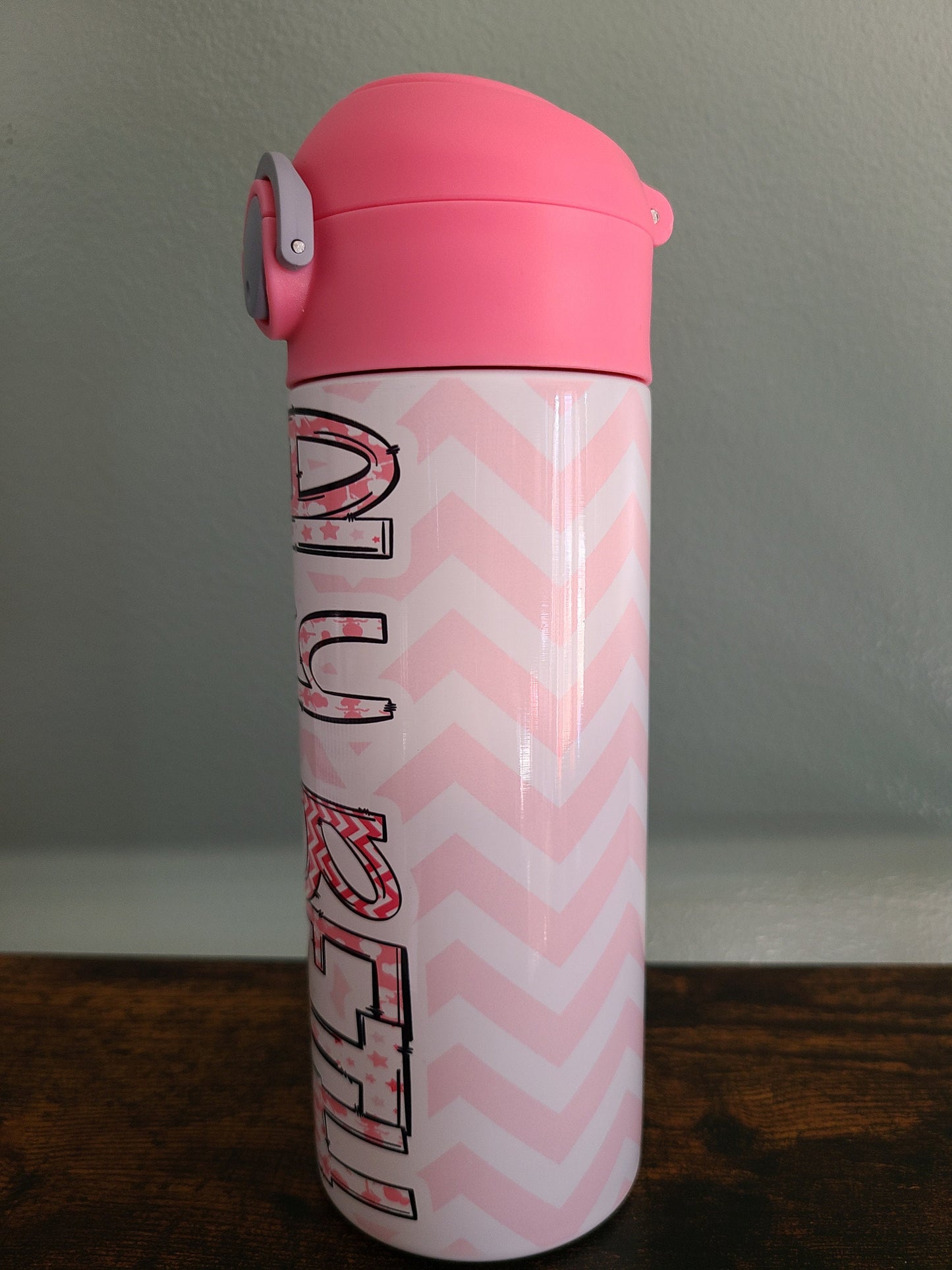 Pink Chevron Themed Personalized Water Bottle