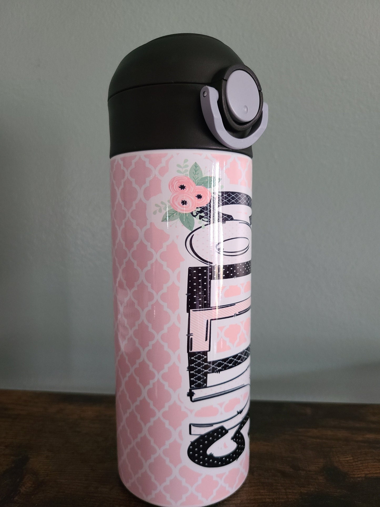 Pink and Black Personalized Water Bottle