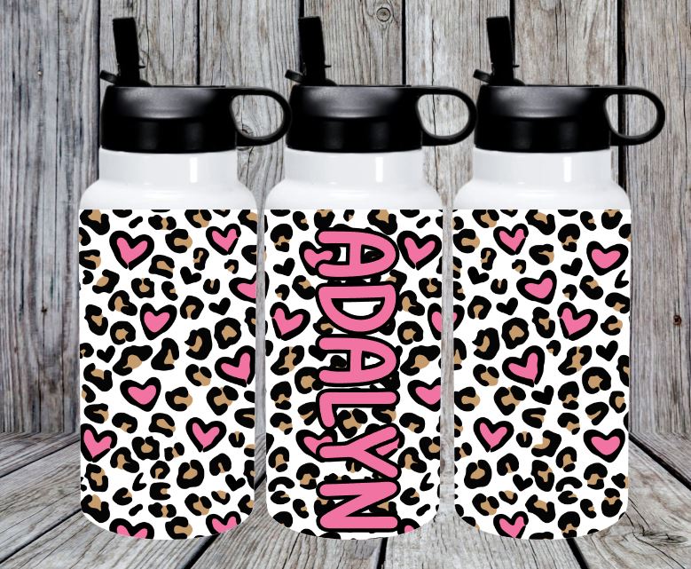 Heart Leopard Print 32 oz Water Bottle – LB Personalized Design