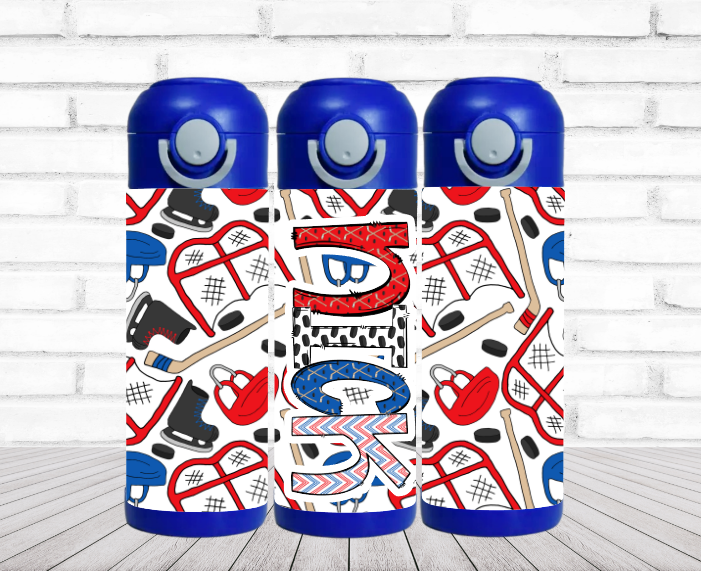 Hockey Red & Blue Flip Top Water Bottle - Personalized