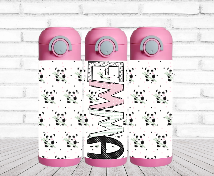 Panda Personalized Water Bottle - 12 oz Flip Top Water Bottle with Straw