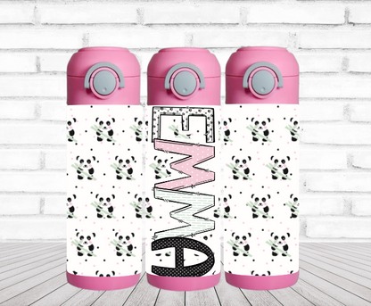 Panda Personalized Water Bottle - 12 oz Flip Top Water Bottle with Straw