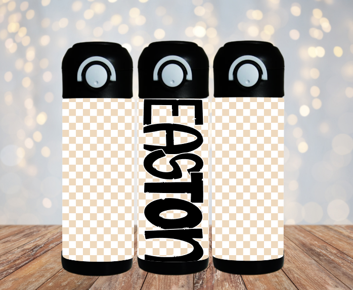 Tan Checkered Flip Top Water Bottle - Personalized