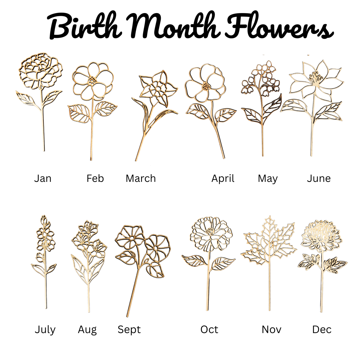 Wood Flowers - Birth Month Flowers (Sold Individually)