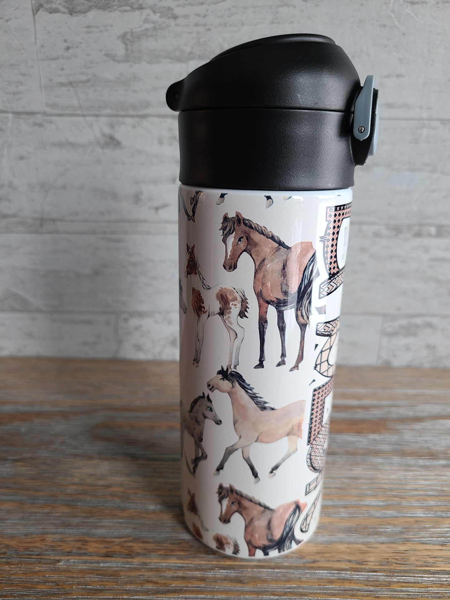 Horses (Brown/Black) Flip Top Water Bottle - Personalized
