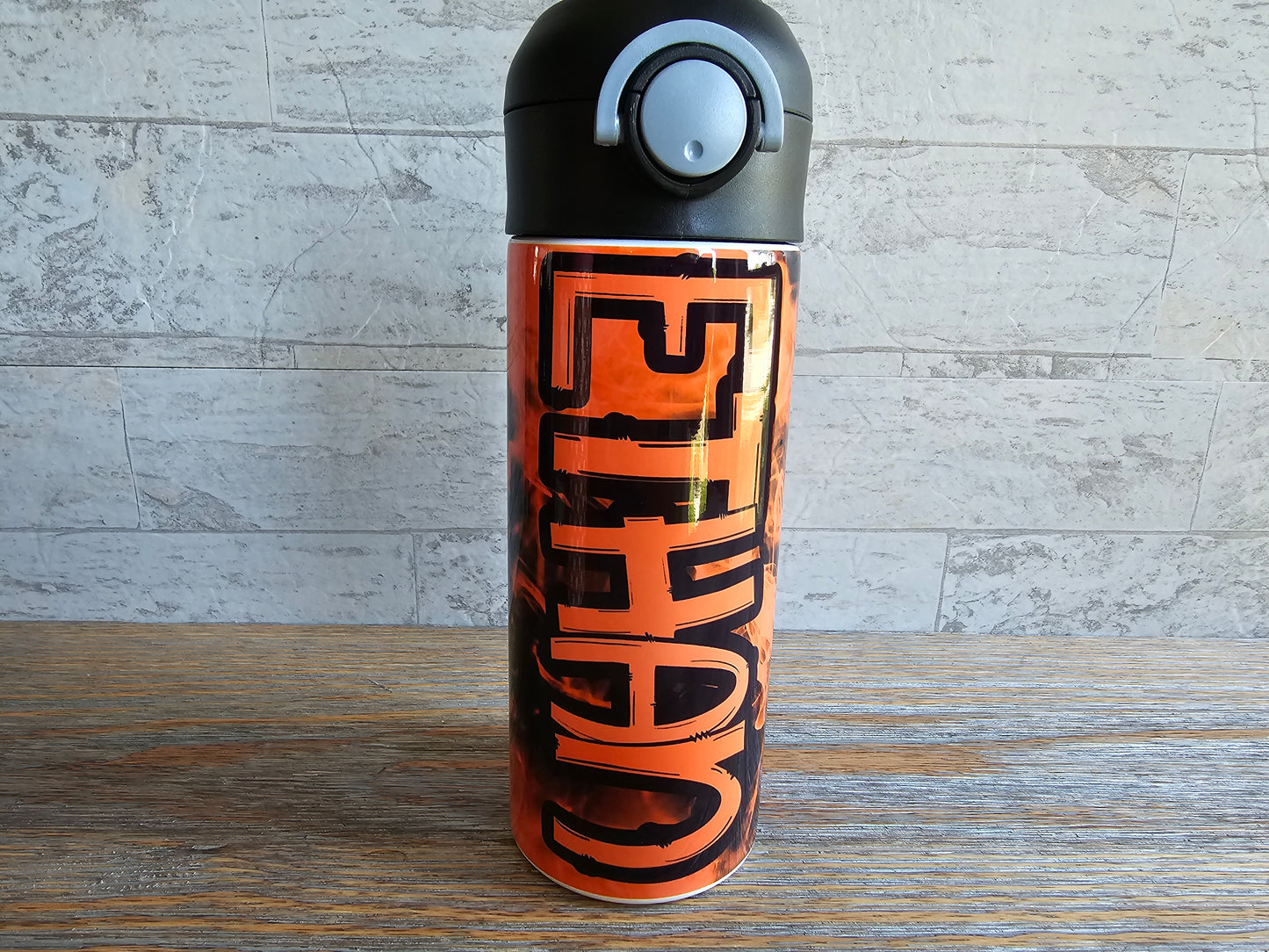 Orange Flames Flip Top Water Bottle - Personalized
