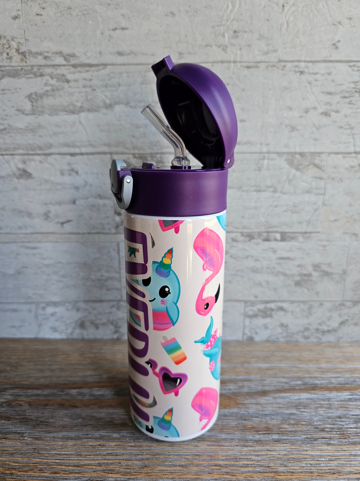 Flamingos & Narwhals Flip Top Water Bottle - Personalized