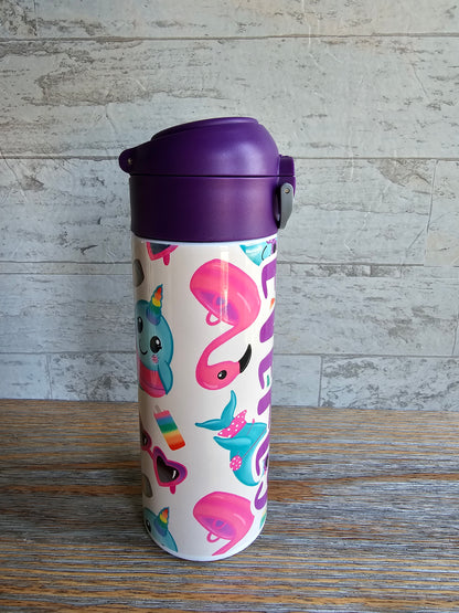 Flamingos & Narwhals Flip Top Water Bottle - Personalized