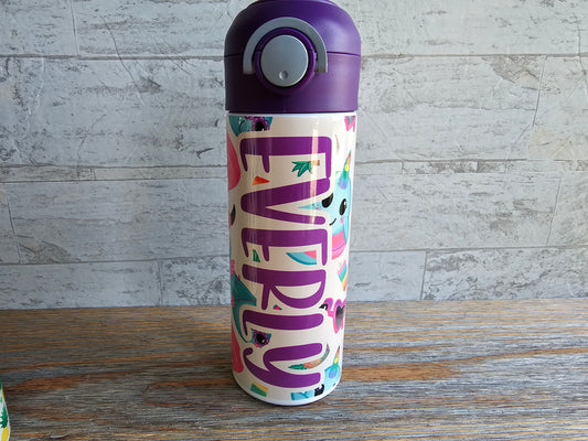 Flamingos & Narwhals Flip Top Water Bottle - Personalized