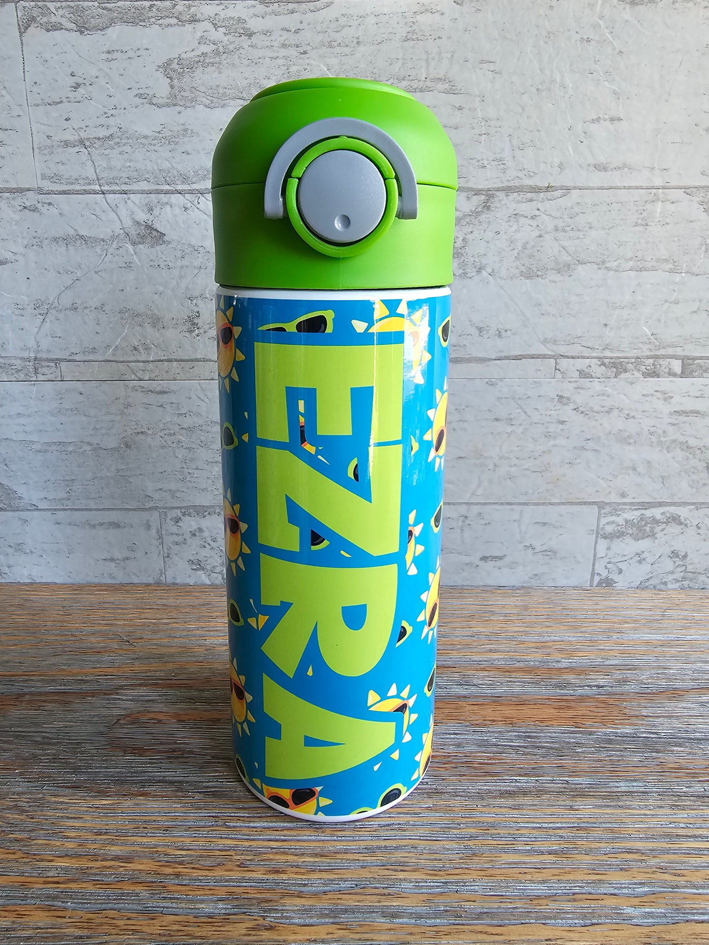 Blue and Green Sunglasses Flip Top Water Bottle - Personalized