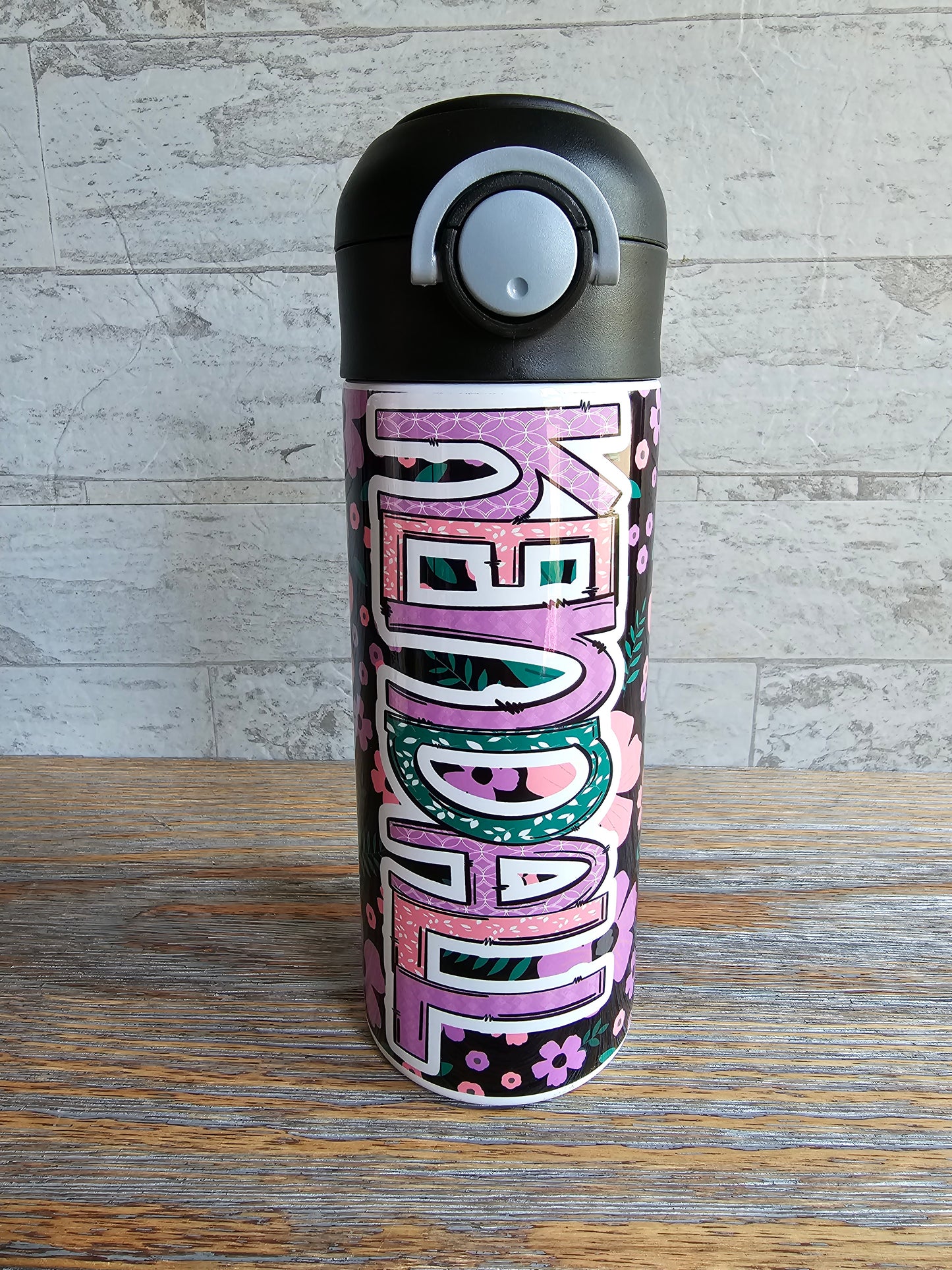Black, Pink and Purple Flip Top Water Bottle - Personalized