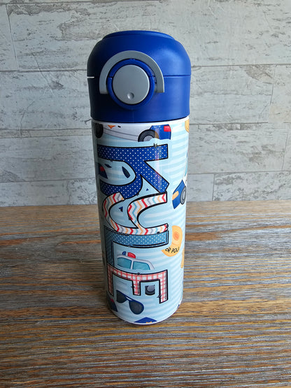 Police Cars Flip Top Water Bottle - Personalized