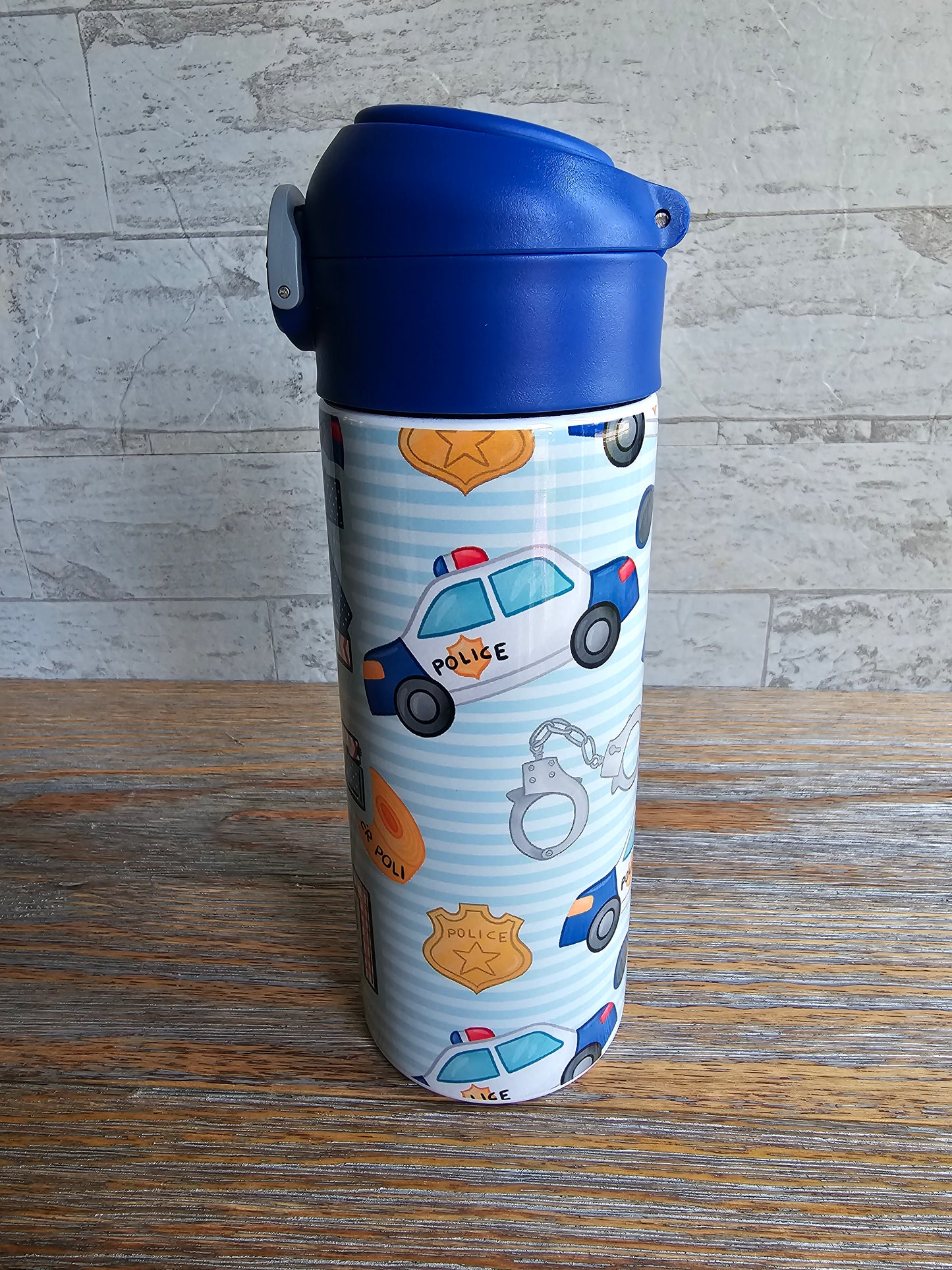 Police Cars Flip Top Water Bottle - Personalized